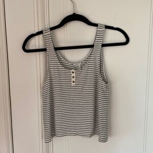 Black and White Striped Tank Top Button Detail Loose Fitting Tank Sleeveless